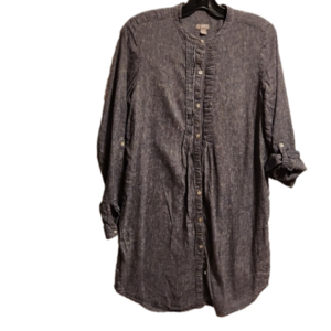 J.jill gray linen/viscose button down long sleeve shirt dress.